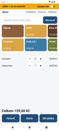 Trynx Pokladna – obrazovka prodeje v telefonu