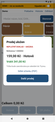 Prodej uložen, účtenka v PDF ke sdílení